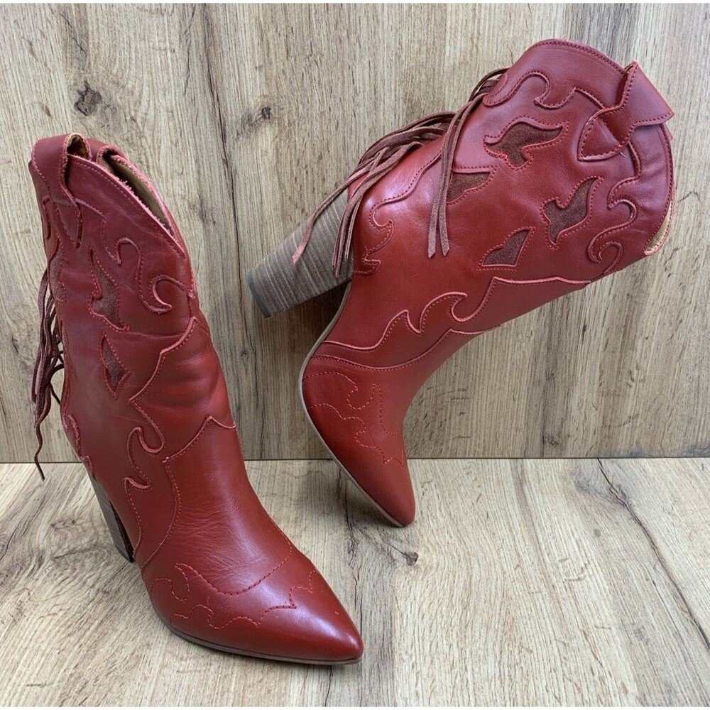 Dingo Red Heeled Boots with Fringe